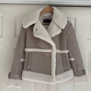 Faux Shearling Moto Jacket, color- STONE, size-XS, by Bcbgmaxaria. NWT